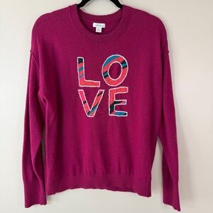 SUNDANCE Women’s Medium Magenta Wool Blend ONE LOVE Graphic‎ Sweater Preppy